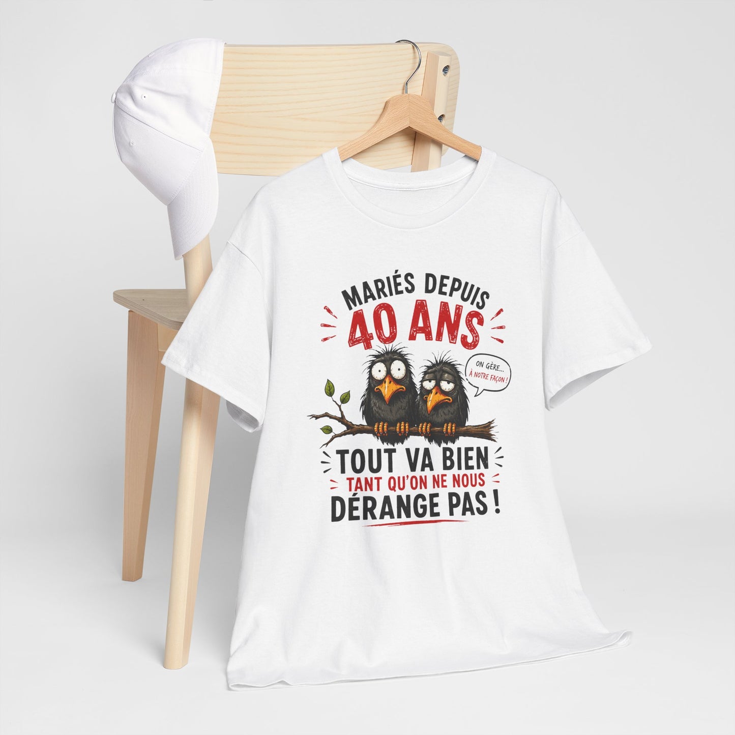 Tee-Shirt Homme Femme Mariés Depuis 40 Ans – Cadeau Anniversaire de Mariage Noces d'Émeraude – Humour Couple Original