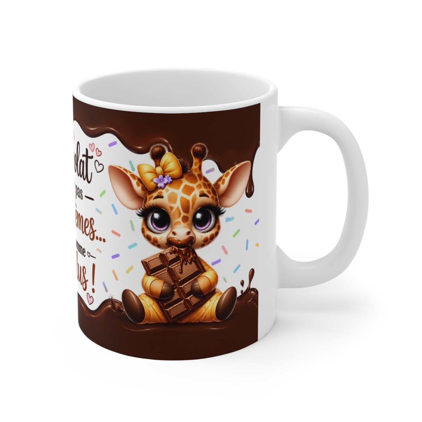 Tasse Le Chocolat Ne Résout Pas Les Problèmes Mais Une Pomme Non Plus – Mug Girafe Kawaii Humour – Cadeau Original 325ml