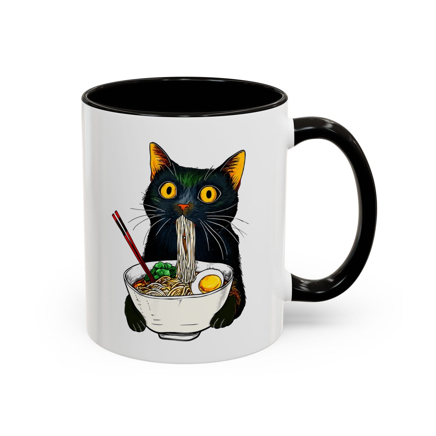 Mug Chat Humour – Tasse Chat Noir Ramen Nouilles Japonaises – Cadeau Original Amoureux des Chats Homme et Femme Noir Bleu Rouge