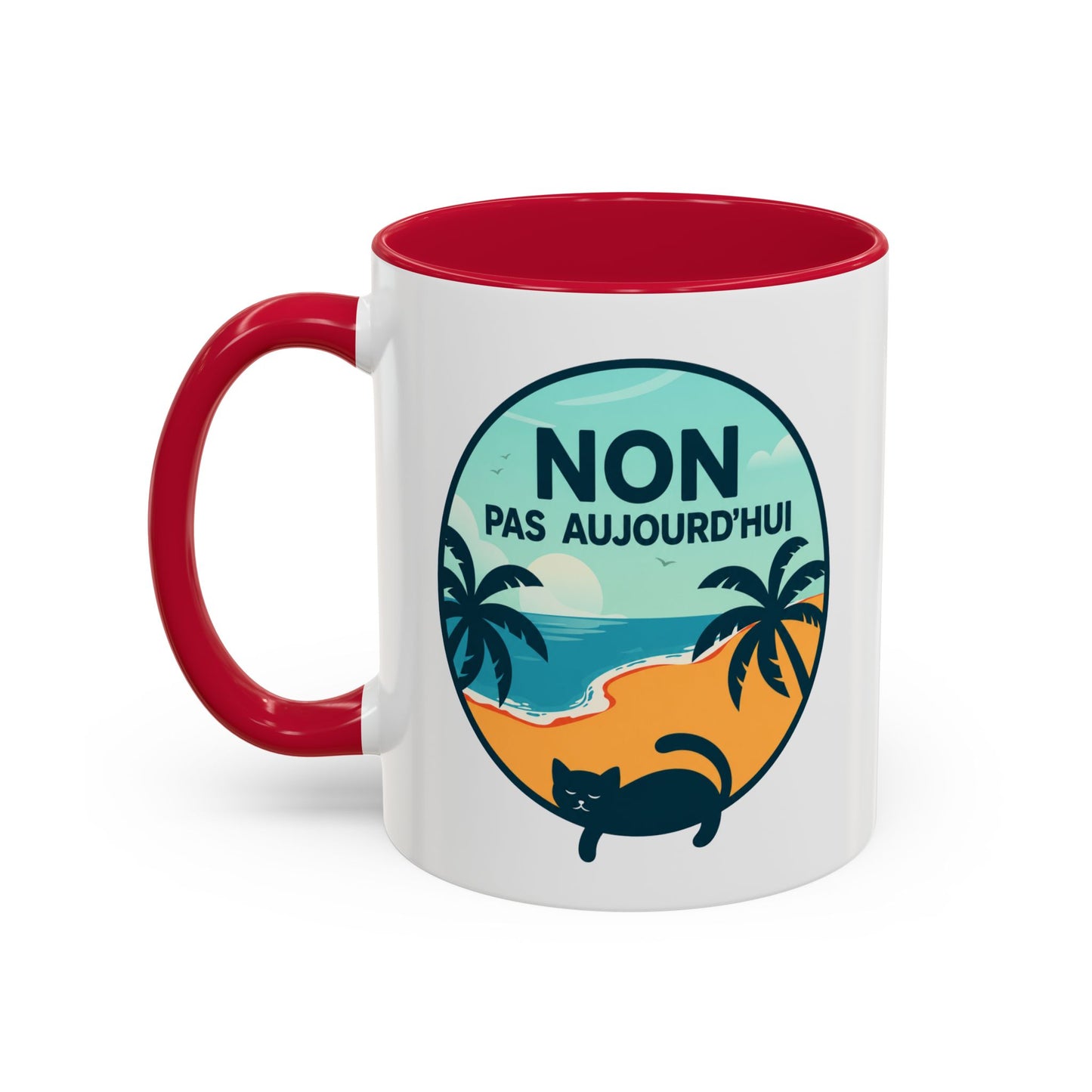 Tasse Chat Homme et Femme – Non Pas Aujourd'hui – Mug Humour Chat Relax Plage Vacances – Cadeau Original pour Amoureux des Chats – 325 ml