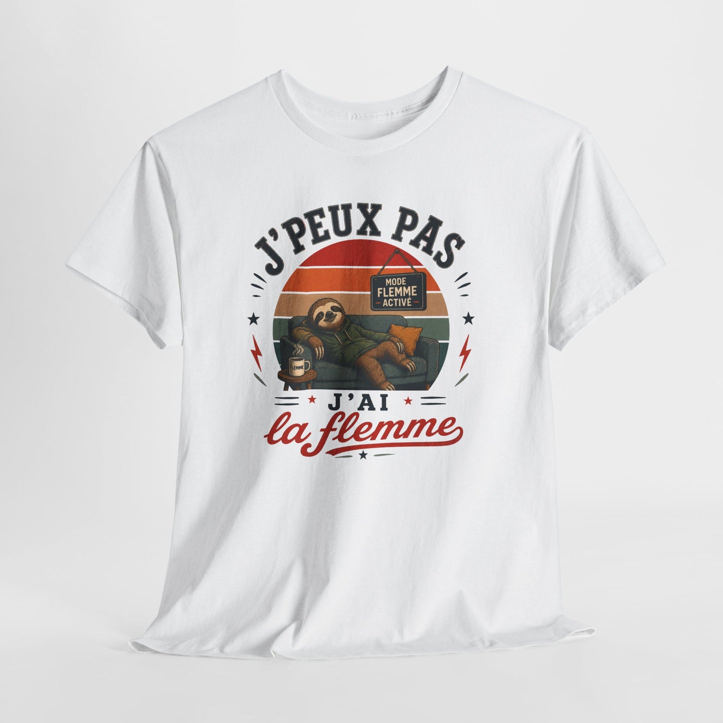 T-Shirt J’Peux Pas J’Ai La Flemme – Tee Shirt Humour Paresseux Vintage – Cadeau Détente Relaxation Repos Fainéant Homme Femme