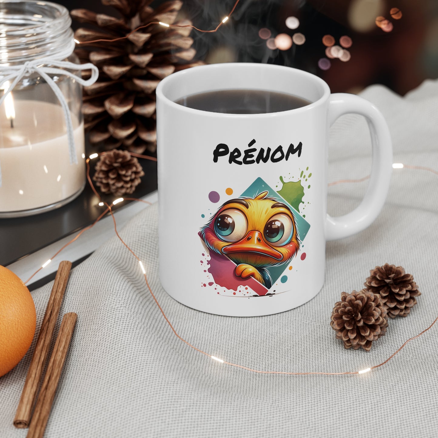 Tasse Personnalisable Caneton Mignon – Mug Prénom Illustration Colorée – Cadeau Animal Doux Rigolo 325ml