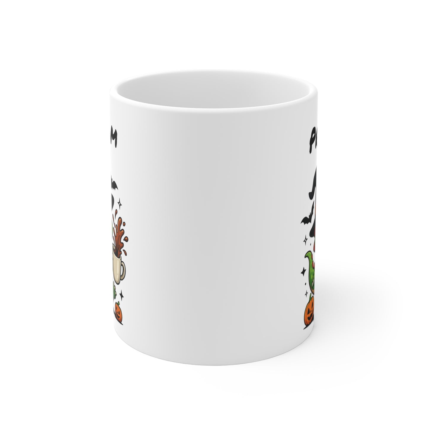 Tasse Personnalisable Dinosaure Sorcier Café – Mug Prénom Céramique 325ml – Cadeau Drôle Halloween Animal Illustré avec Citrouilles