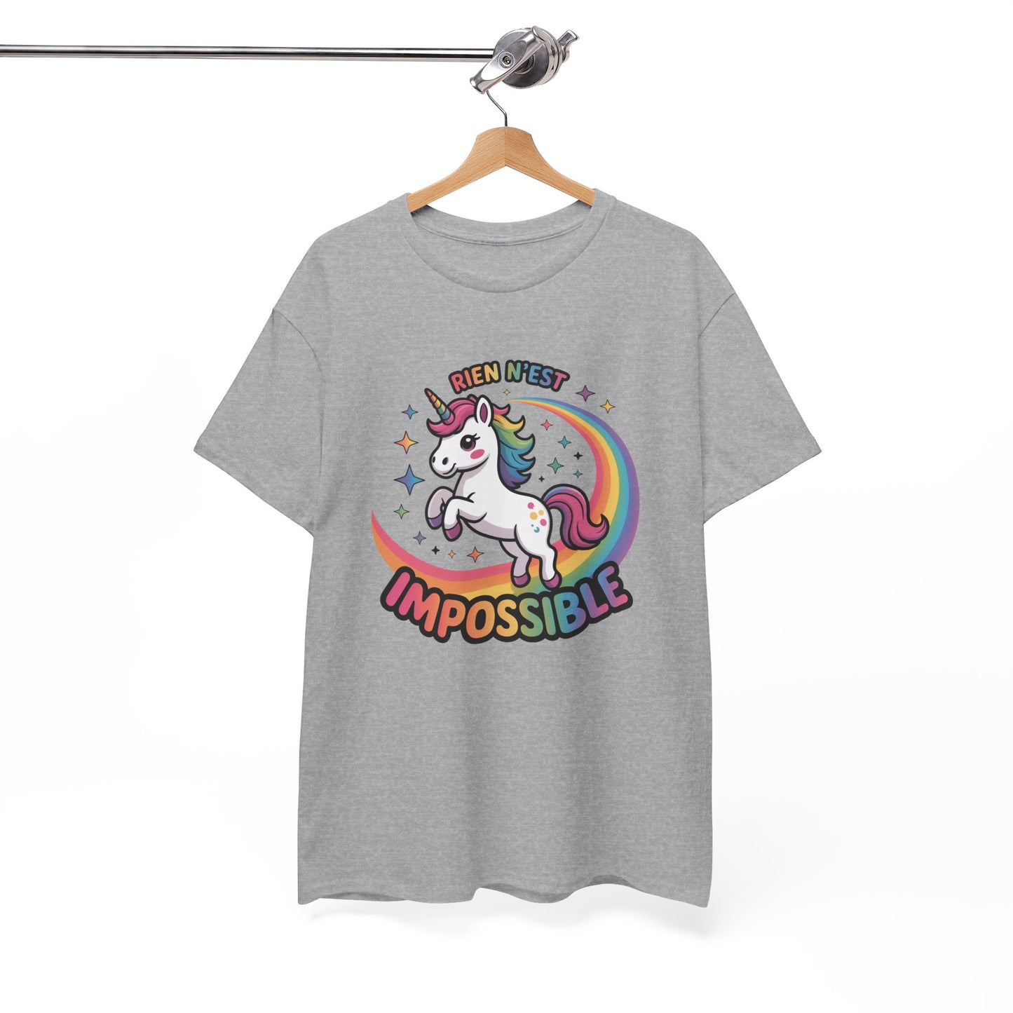 T-Shirt Licorne "Rien n’est Impossible" – Design Arc-en-Ciel Féérique – Tee-Shirt Motivation Enfantin et Fun