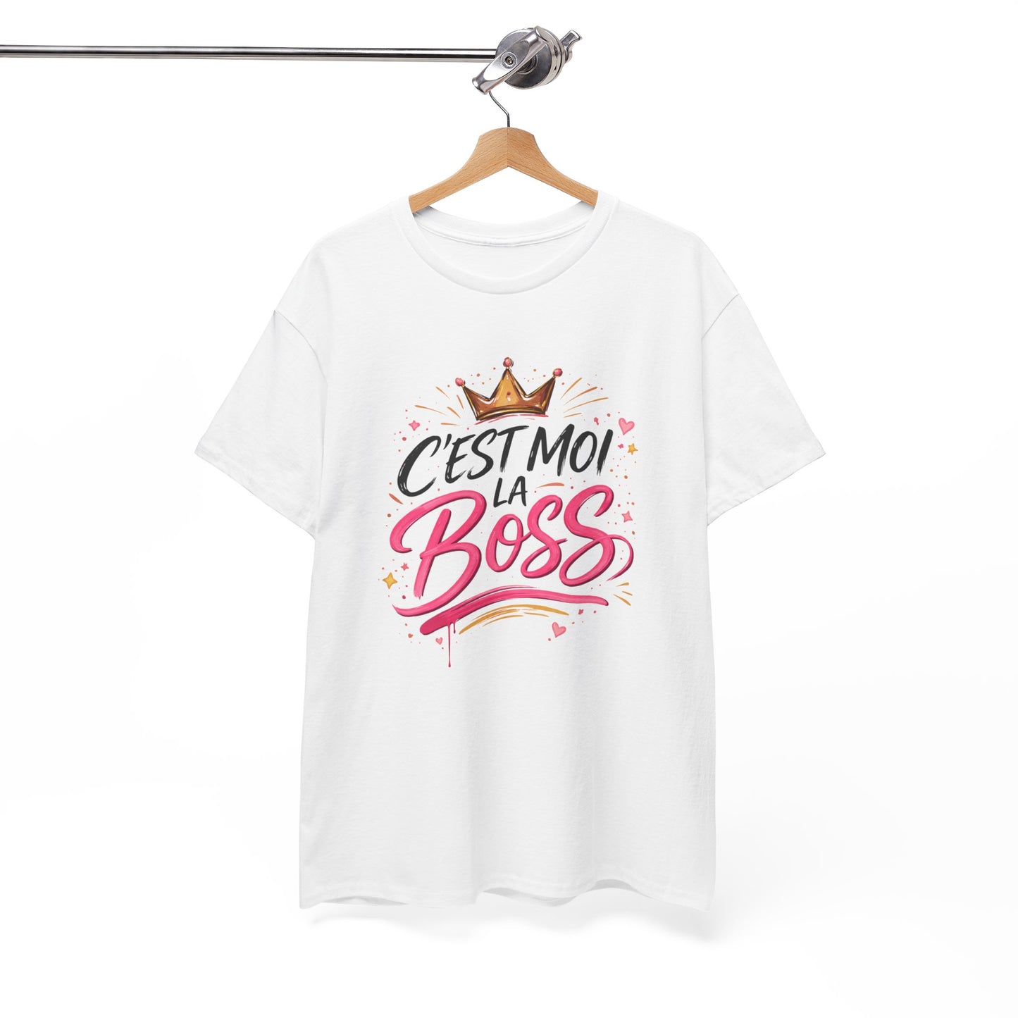 T-Shirt Femme "C’est Moi la Boss" – Design Couronne Rose – Tee-Shirt Humoristique Confiance Girl Power