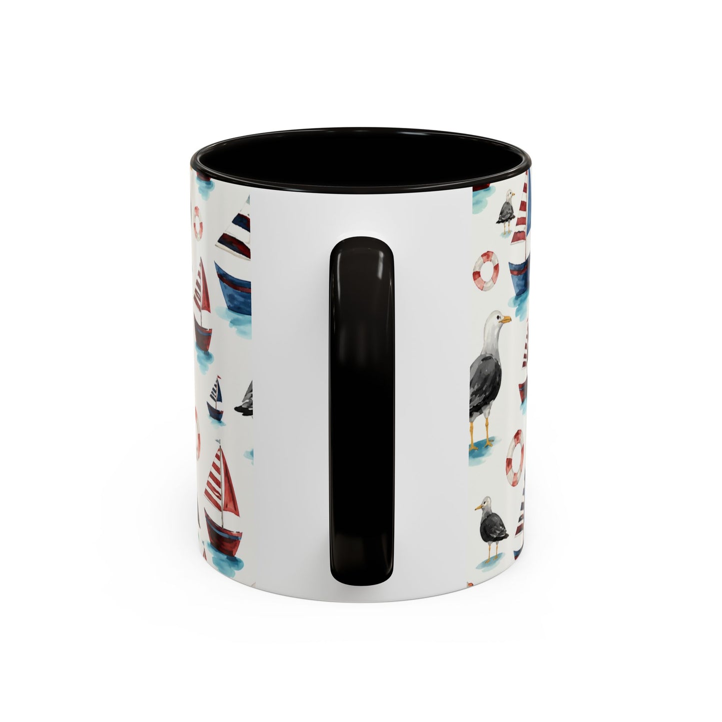Tasse Thème Marin Aquarelle – Mug Voilier et Mouette – Design Nautique Bord de Mer – Céramique 325ml