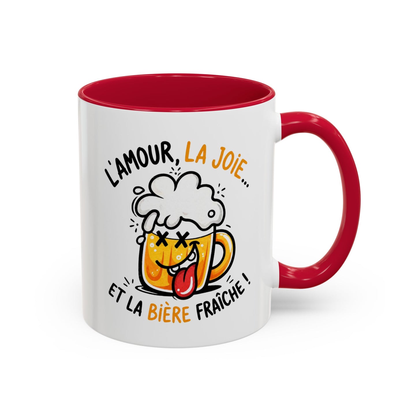 Mug Humour Bière – L’Amour La Joie Et La Bière Fraîche – Tasse Drôle Cadeau Original Fun Céramique 325ml