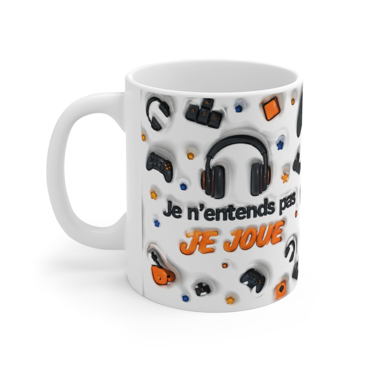 Mug Gamer « Je n’entends pas, je joue » – Tasse Gaming avec Casque, Manettes et Clavier – Cadeau Original Joueur Jeux Vidéo