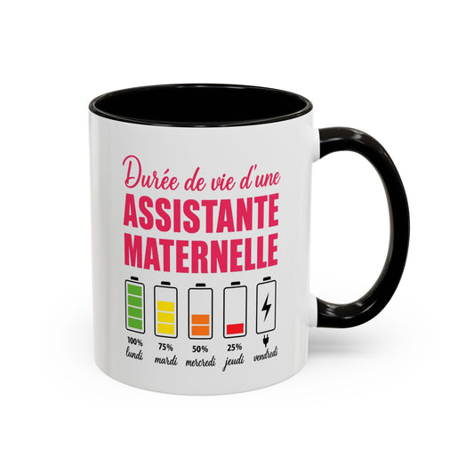 Mug Assistante Maternelle – Tasse Drôle Durée de Vie Batterie – Cadeau Humoristique Nounou et Garde d’Enfant 325ml