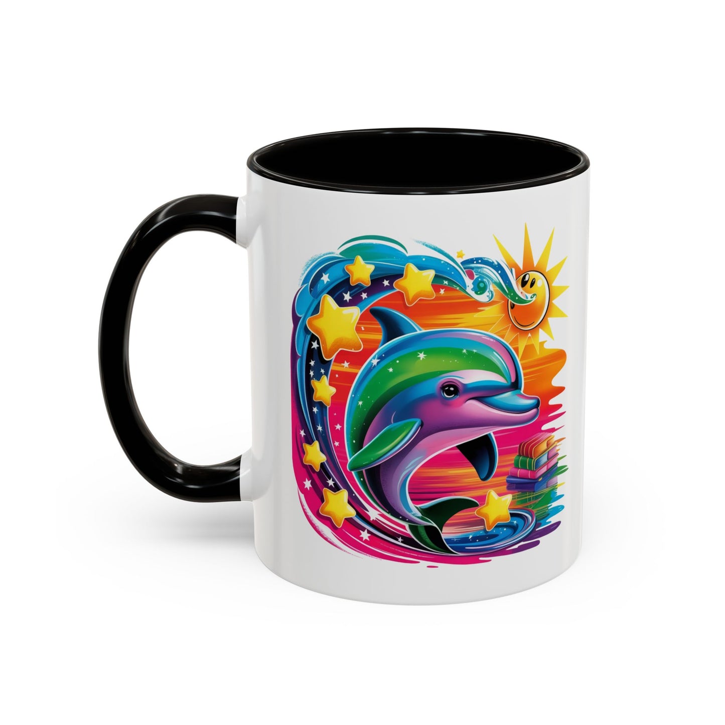Mug Dauphin Multicolore – Tasse Design Fantaisie Océan Soleil et Étoiles – Cadeau Original 325ml