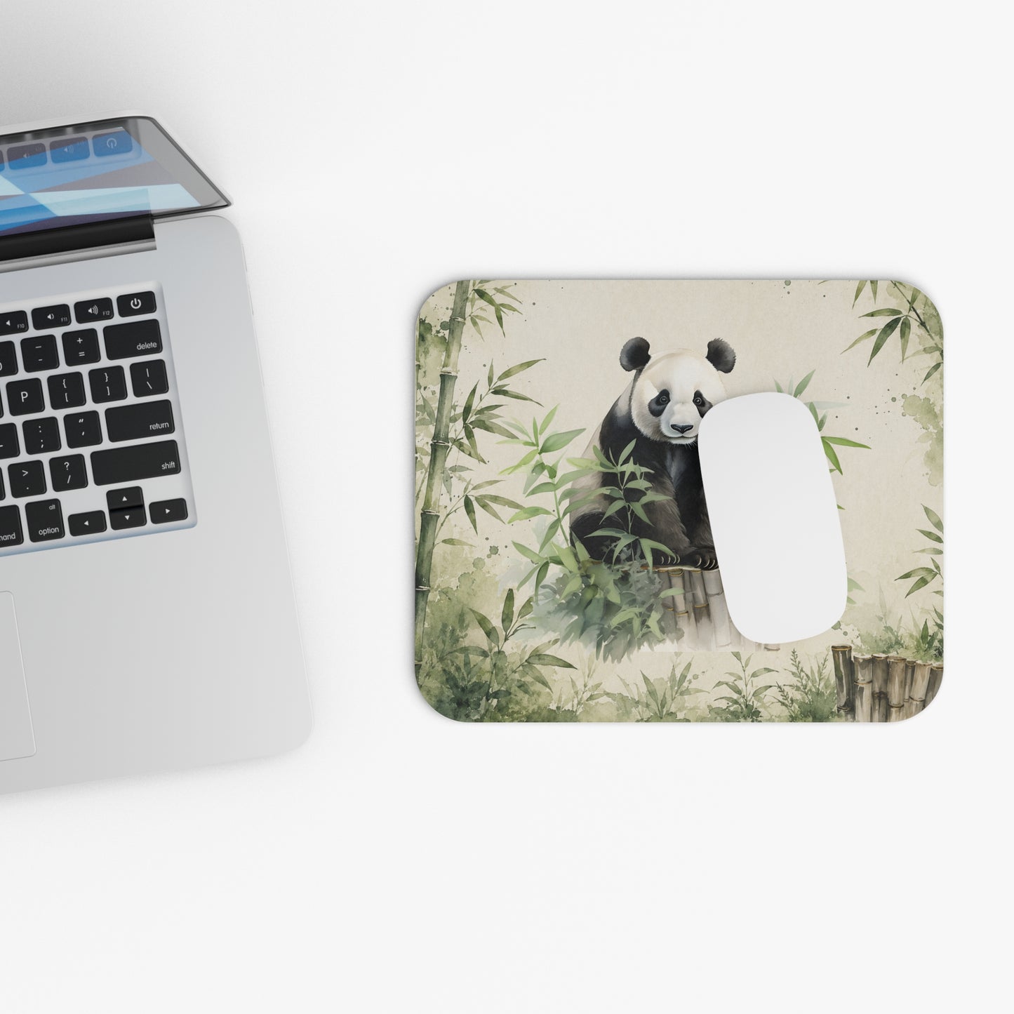 Tapis de Souris 22x18cm Panda Aquarelle Bambou Nature Animal Sauvage Cadeau Homme Femme Bureau Gaming Décoration
