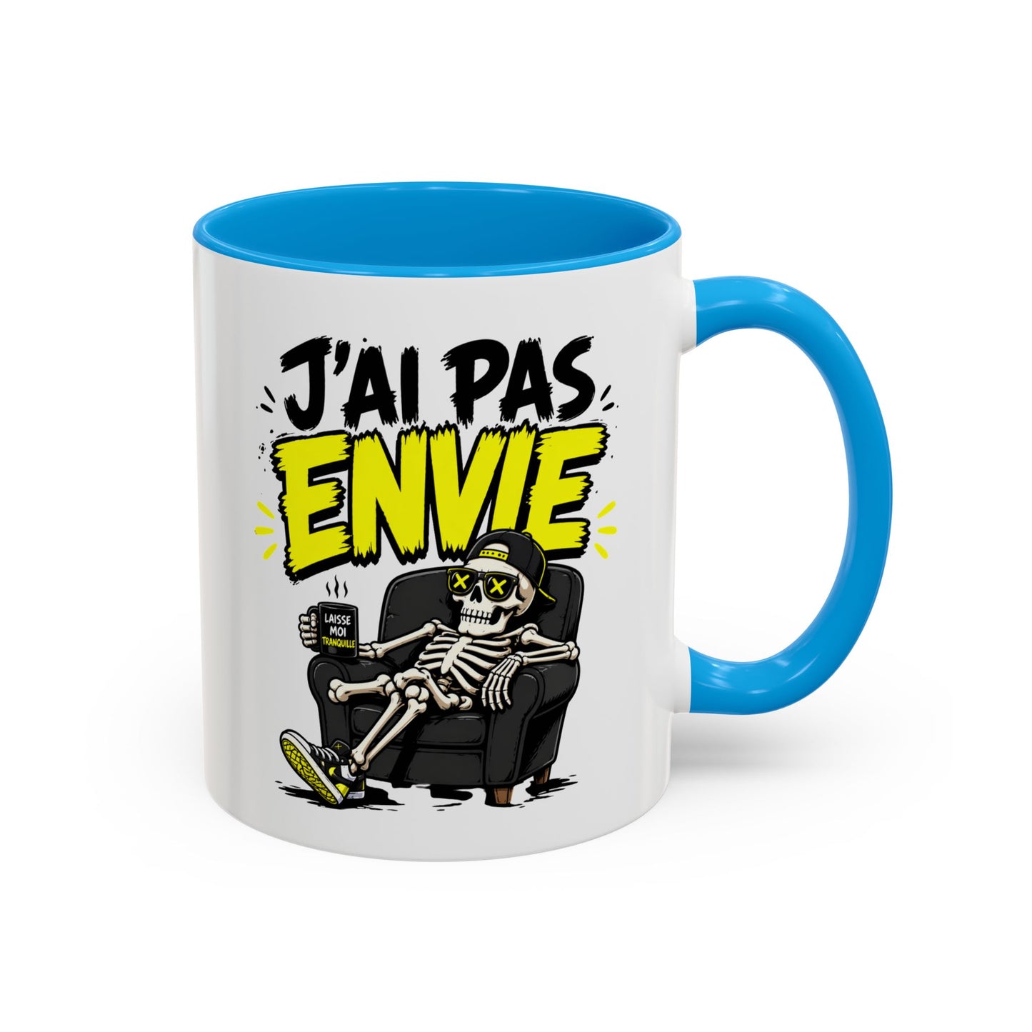 Mug Drôle J’ai Pas Envie – Tasse Humoristique avec Squelette Détendu – Cadeau Humour Bureau Café 325ml