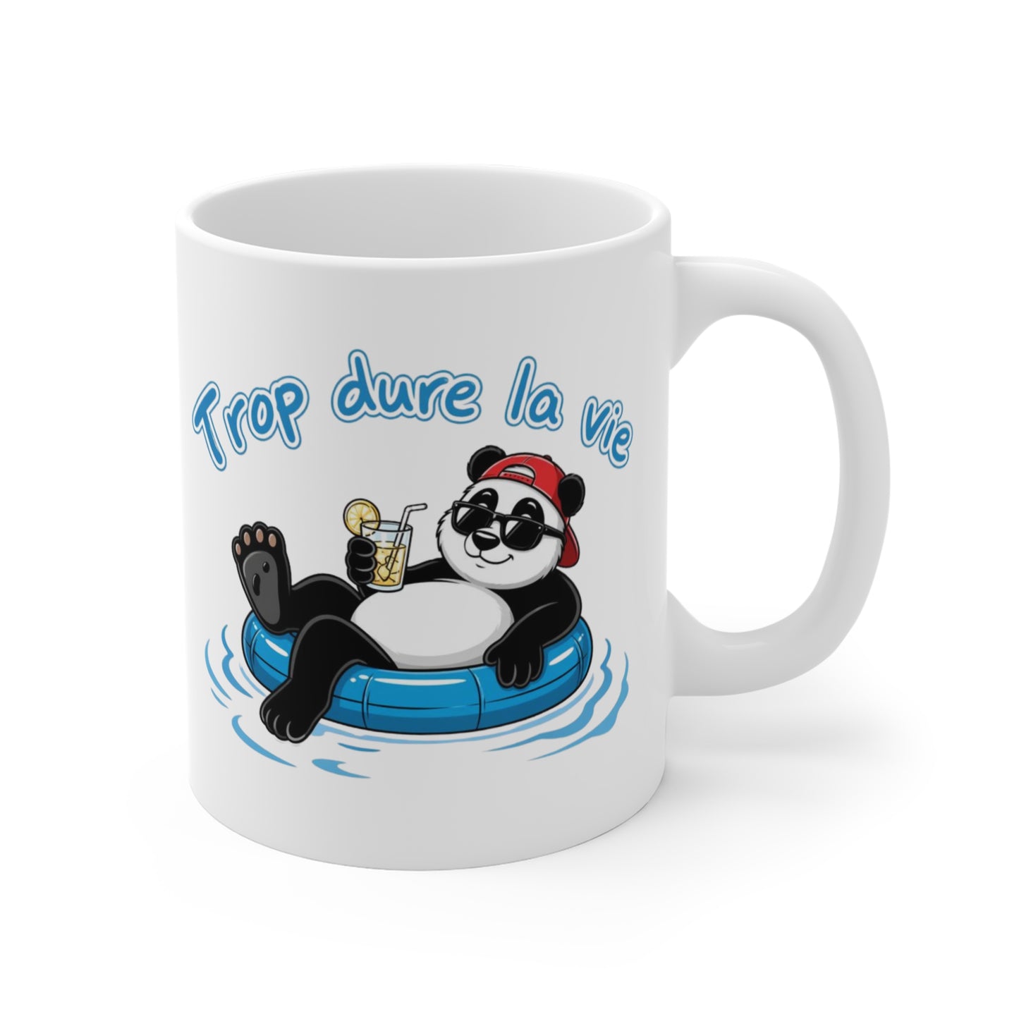 Tasse Trop Dure La Vie – Mug Panda Piscine Humoristique – Cadeau Été Détente Homme Femme 325ml