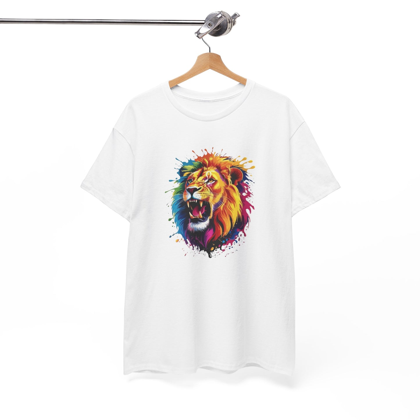T-Shirt Lion Rugissant Coloré – Tee Shirt Tête de Lion Art Dripping – Cadeau Animal Puissant Streetwear Noir Blanc Gris