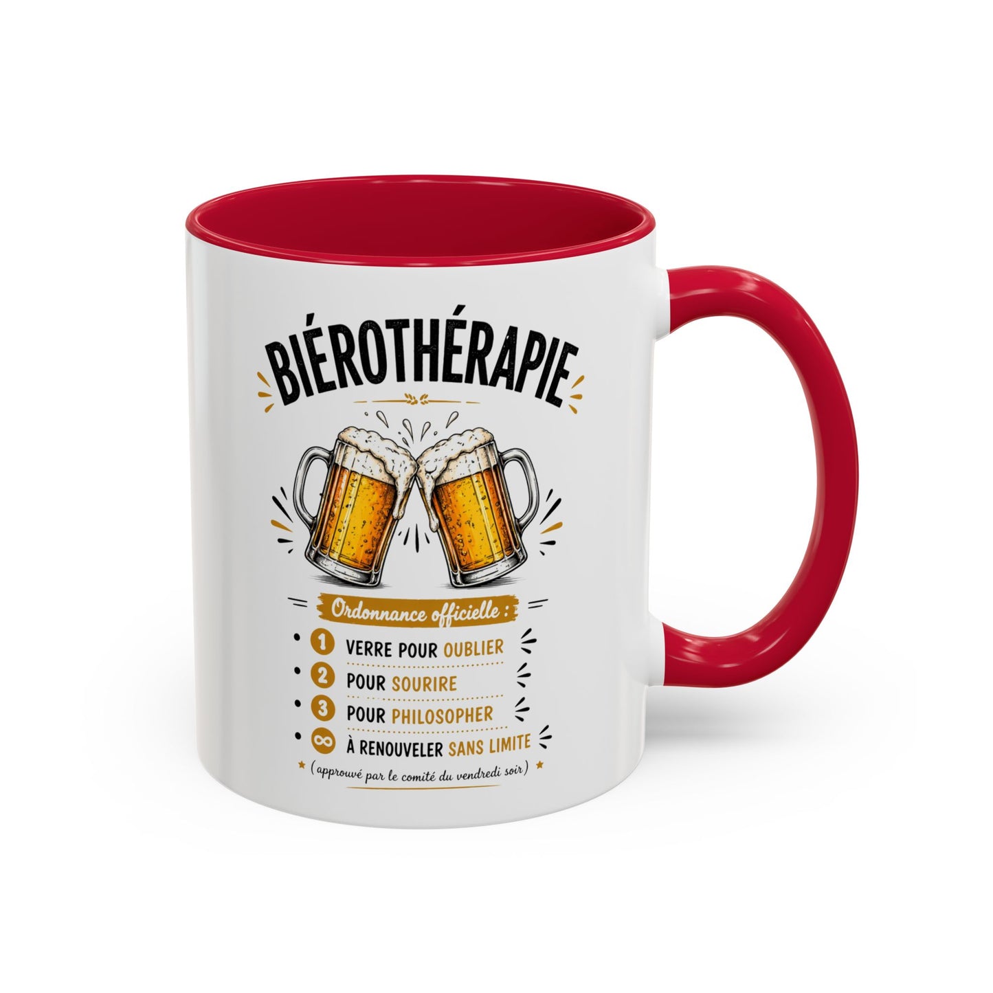 Mug Bièreothérapie Drôle – Tasse Humour Bière et Apéro – Cadeau Original Amateur de Bière – Céramique 325ml Noir Bleu Rouge