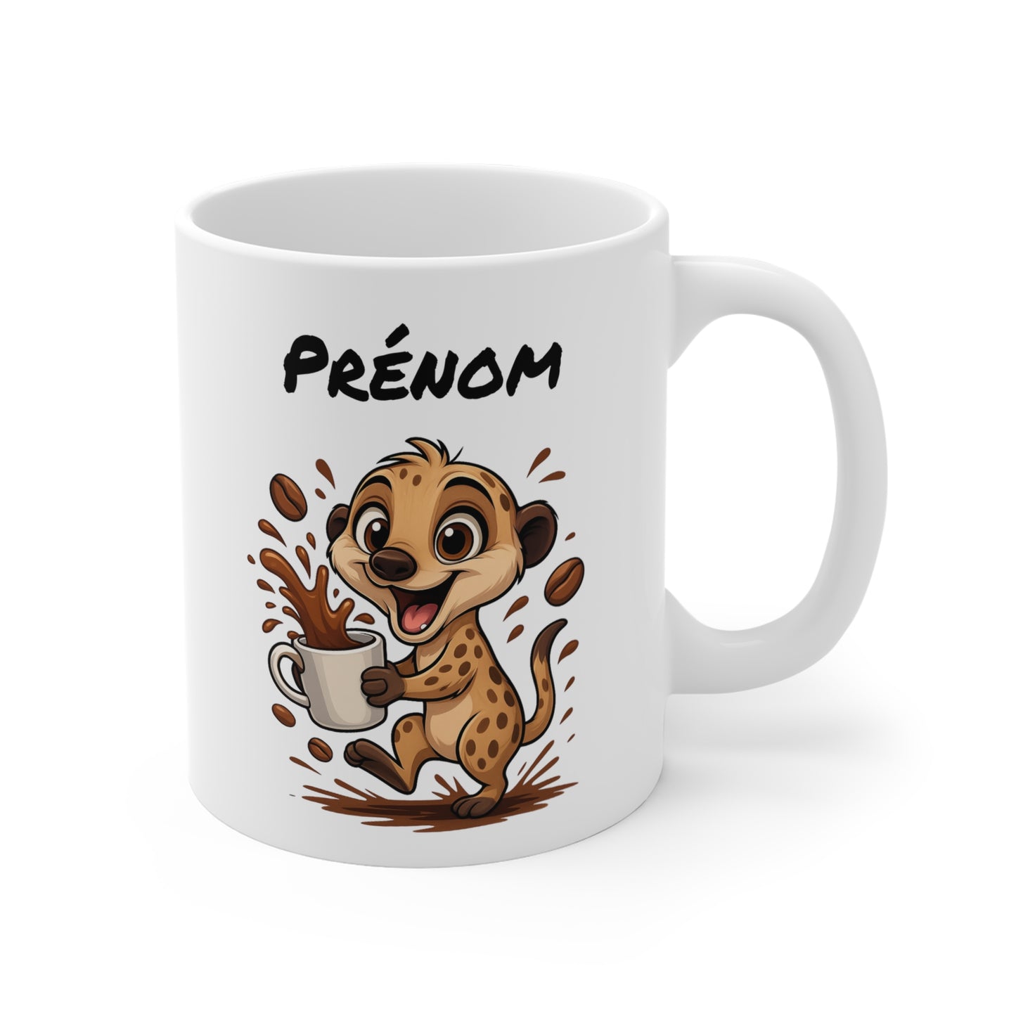 Tasse Personnalisable Suricate Café – Mug Prénom Animal Cartoon Céramique 325ml – Cadeau Original