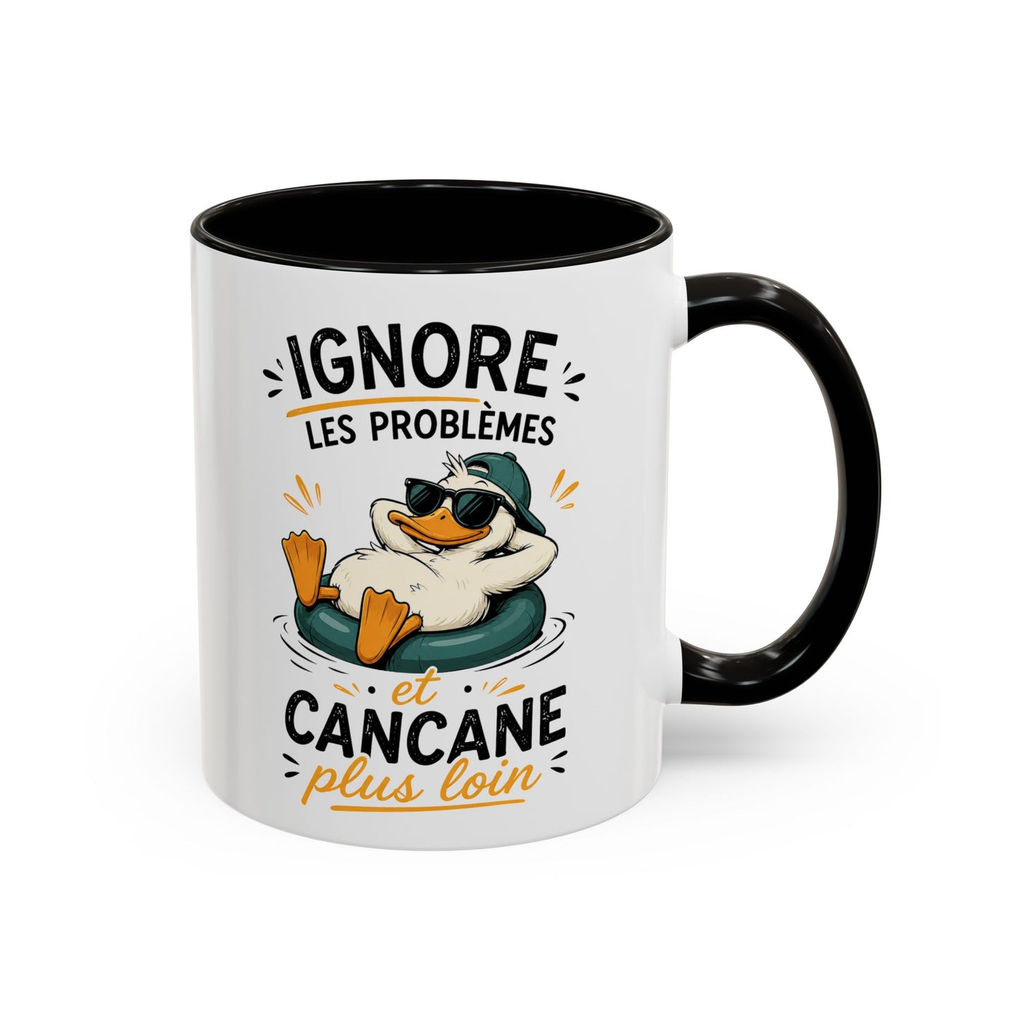 Tasse Humoristique Canard Relax – Ignore les Problèmes et Cancane Plus Loin – Mug Drôle Canard Bouée 325ml