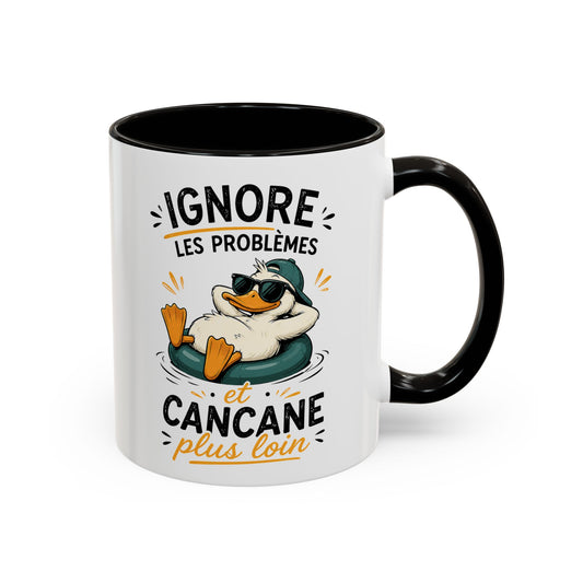 Tasse Humoristique Canard Relax – Ignore les Problèmes et Cancane Plus Loin – Mug Drôle Canard Bouée 325ml
