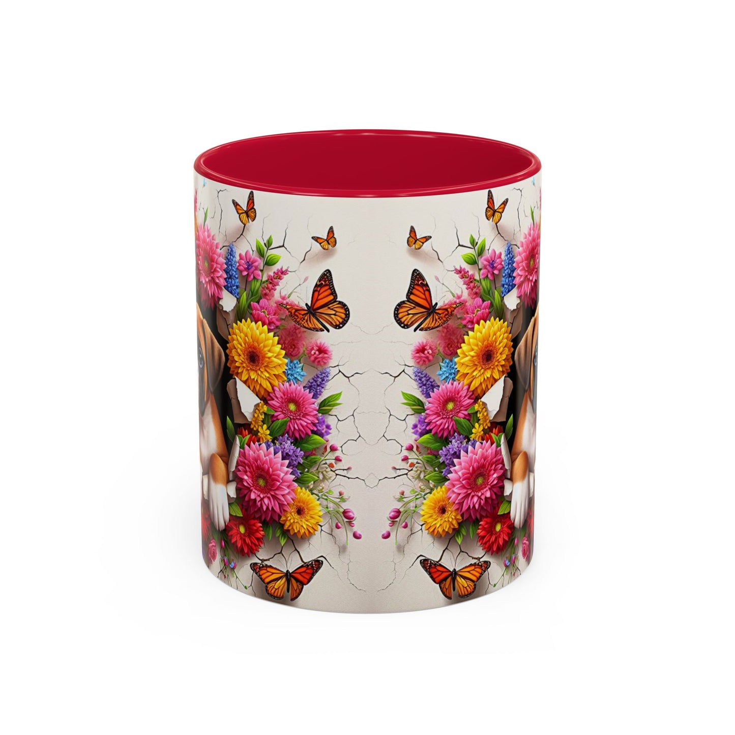 Mug Boxer Kawaii – Tasse Chiot Boxer avec Fleurs Colorées et Papillons – Cadeau Amoureux des Chiens 325ml