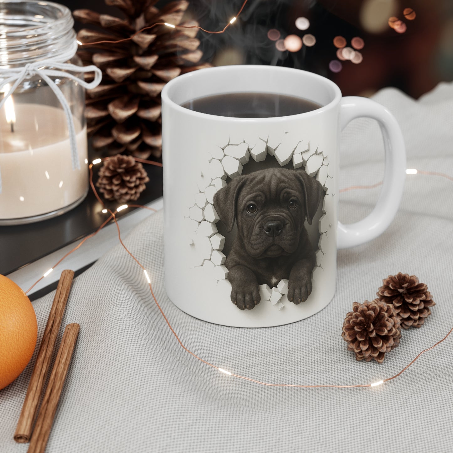 Mug Chiot Effet Mur Cassé – Tasse Chien 3D Trompe-l’œil – Cadeau Original Amoureux des Chiens