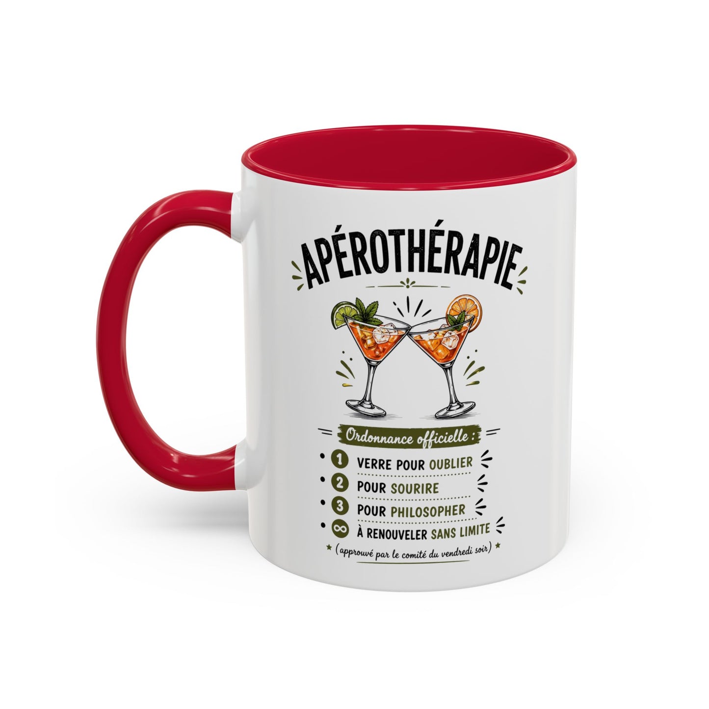 Mug Apérothérapie Drôle – Tasse Cocktail et Apéro Humoristique – Cadeau Original Amateur de Cocktails – Céramique 325ml Noir Bleu Rouge