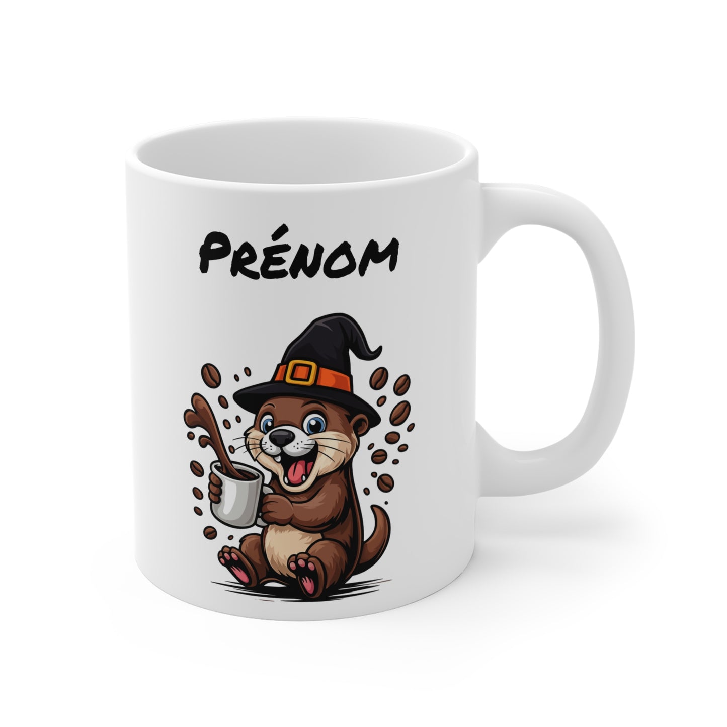 Mug Personnalisé Loutre Sorcier Halloween 325ml – Tasse Céramique Prénom Drôle et Festif – Cadeau Original