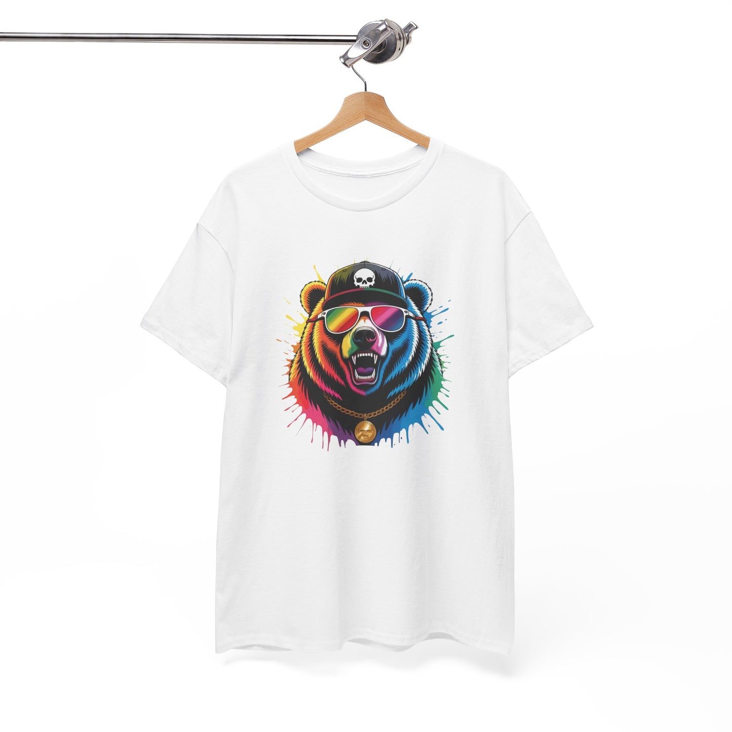 T-Shirt Ours Stylé Lunettes Colorées – Tee Shirt Bear Streetwear – Cadeau Original Hip Hop Noir Blanc Gris