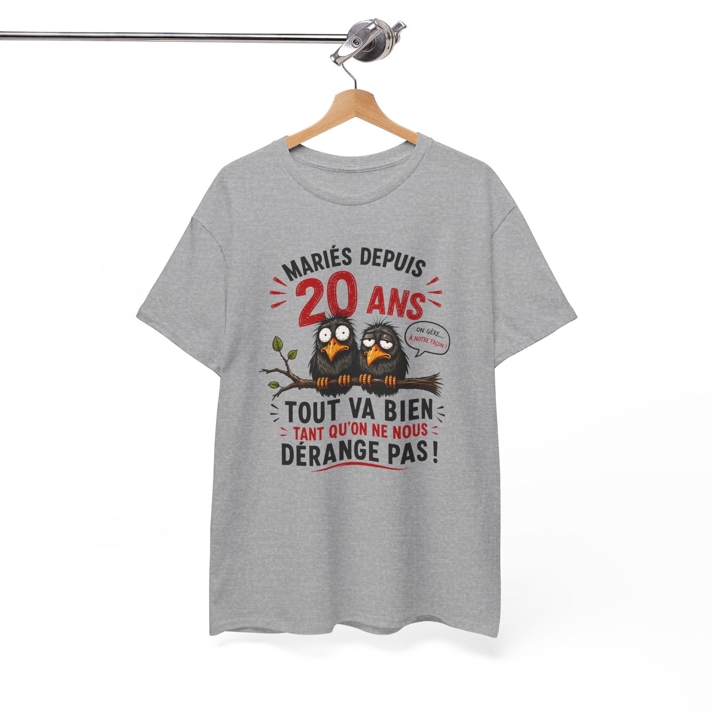 Tee-Shirt Homme Femme Mariés Depuis 20 Ans – Cadeau Anniversaire de Mariage Noces de Porcelaine – Humour Couple Original