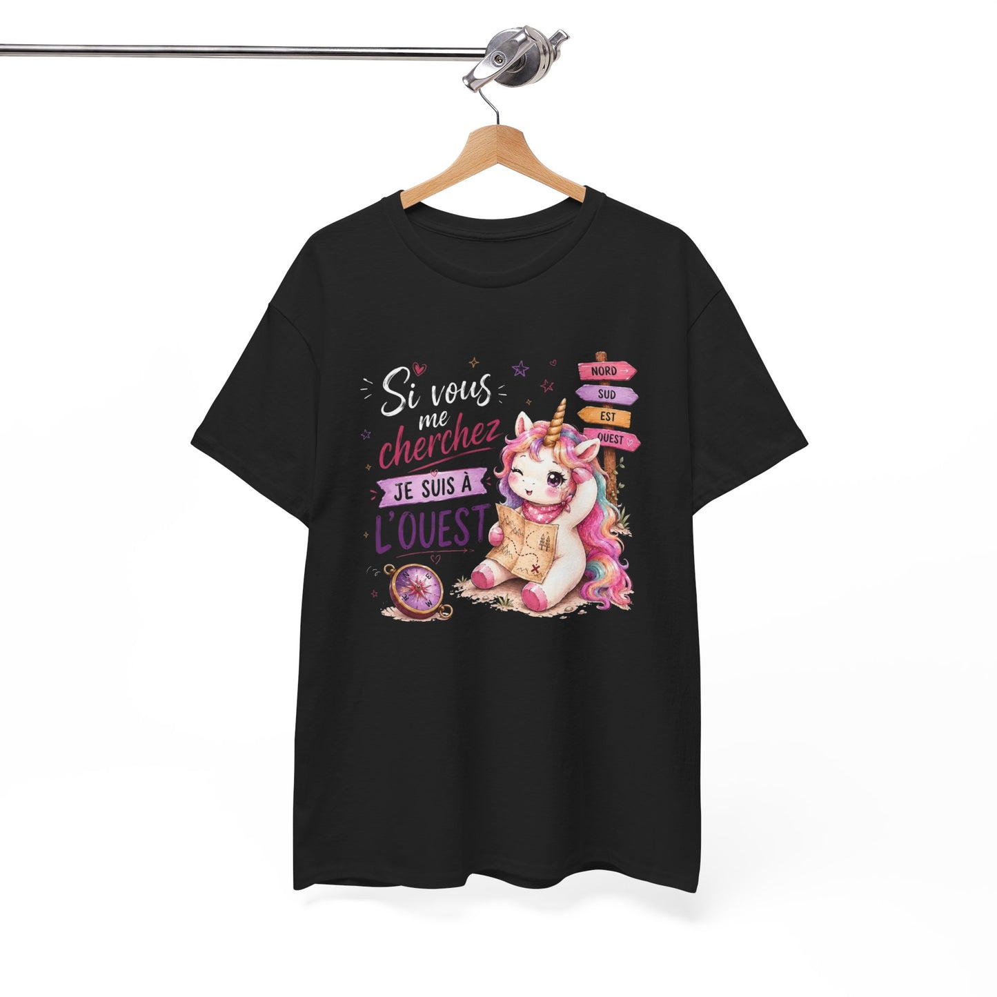 Tee-Shirt Femme Si Vous Me Cherchez Je Suis À L’Ouest – Licorne Drôle – Cadeau Humour Original