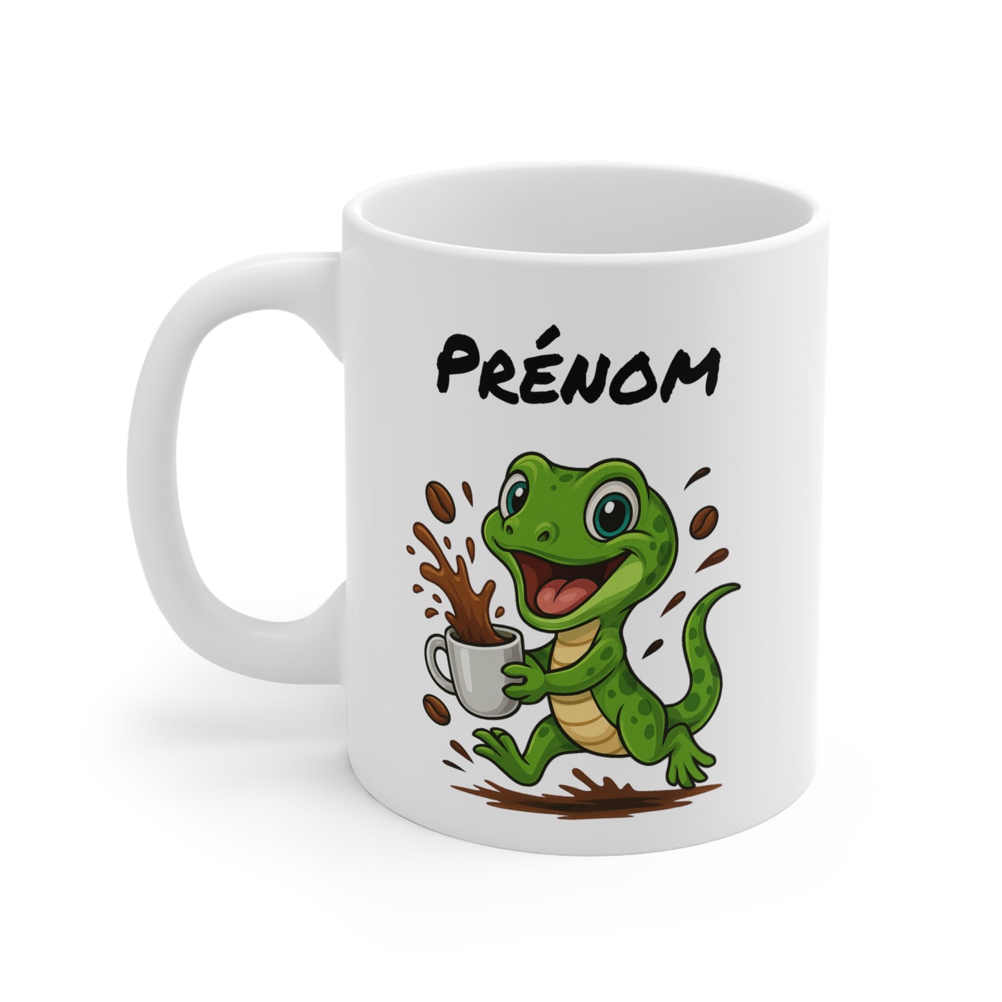 Tasse Personnalisable Lézard Café – Mug Prénom Animal Cartoon Céramique 325ml – Cadeau Original