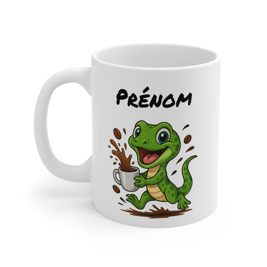 Tasse Personnalisable Lézard Café – Mug Prénom Animal Cartoon Céramique 325ml – Cadeau Original