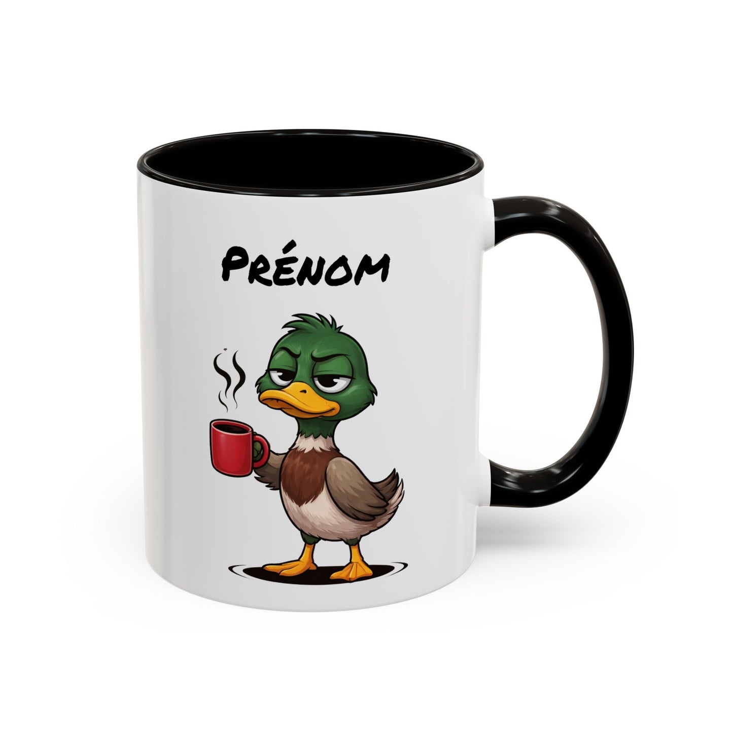 Mug Canard Colvert Fatigué Personnalisable 325ml – Tasse Café Humoristique Prénom Cadeau Original Noir Bleu Rouge