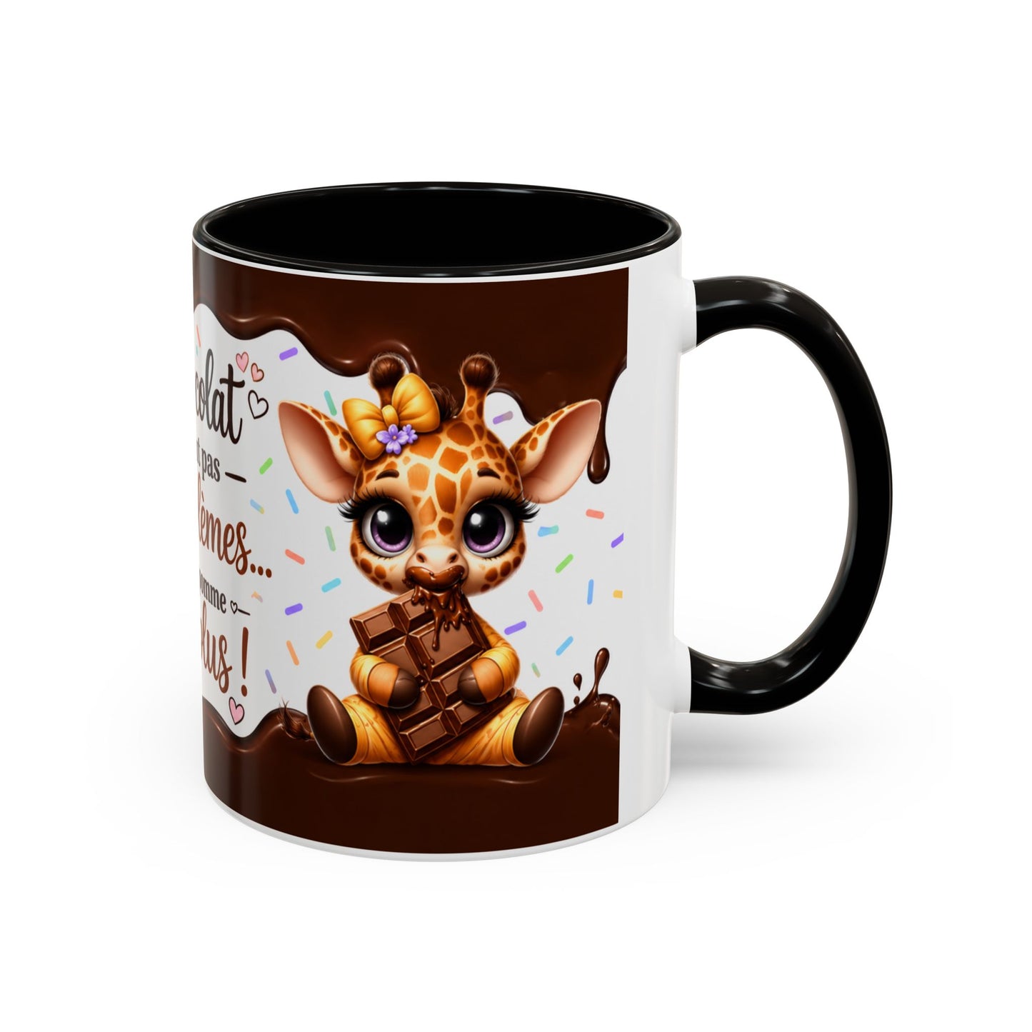 Tasse Le Chocolat Ne Résout Pas Les Problèmes Mais Une Pomme Non Plus – Mug Humour Chocolat Girafe – Cadeau Original Femme 325ml