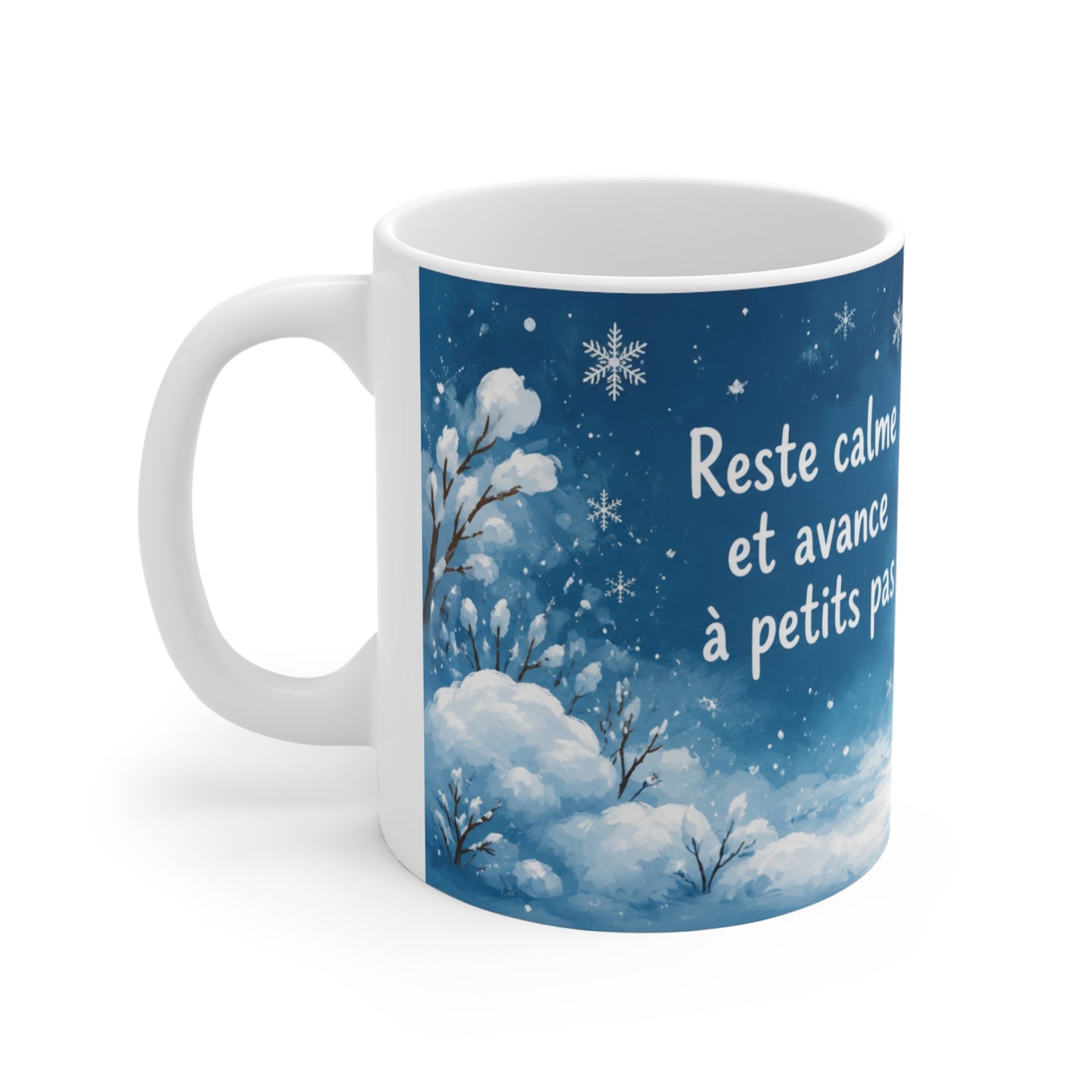 Tasse Reste Calme et Avance à Petits Pas – Mug Pingouin Motivation Hiver – Cadeau Positif Homme Femme 325ml
