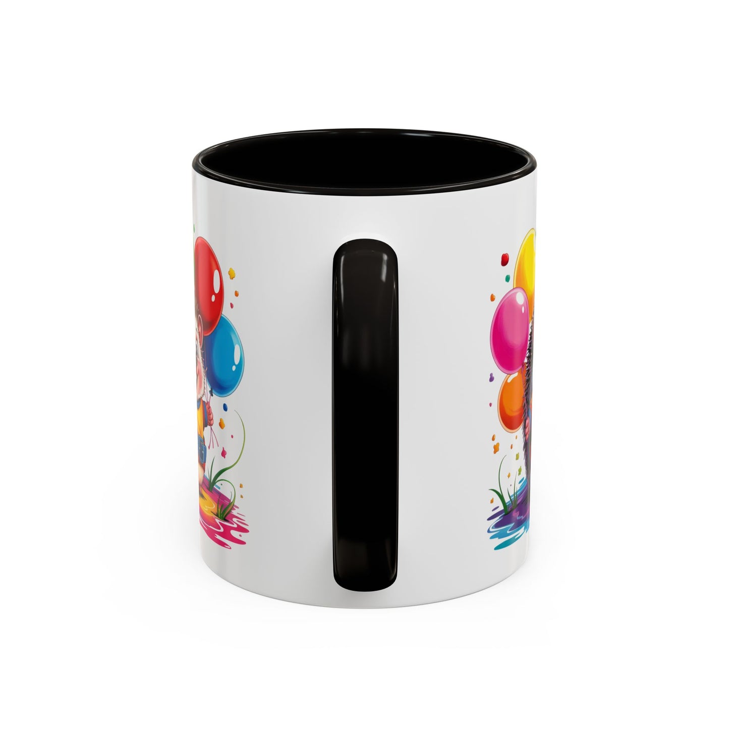 Mug Hérisson Kawaii avec Ballons Multicolores – Tasse Mignonne Cadeau Original Anniversaire et Fête – Céramique 325ml