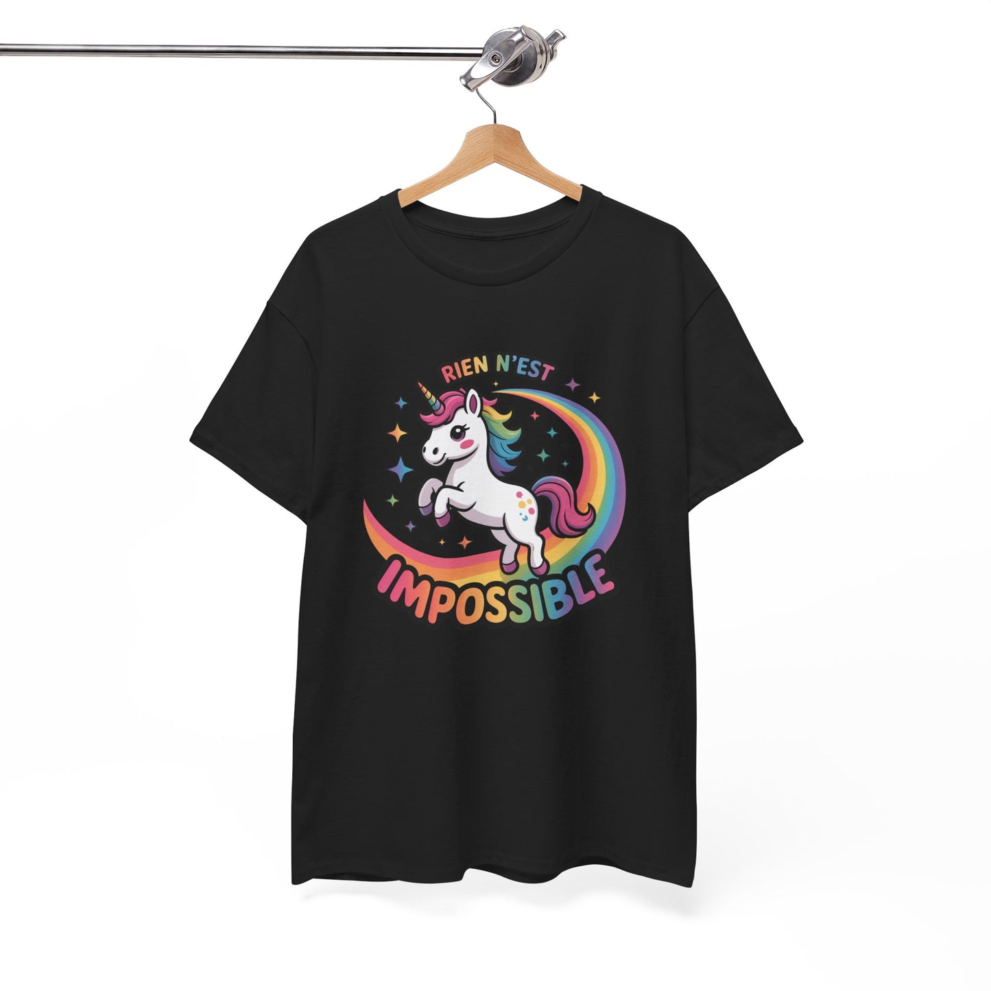 T-Shirt Licorne "Rien n’est Impossible" – Design Arc-en-Ciel Féérique – Tee-Shirt Motivation Enfantin et Fun