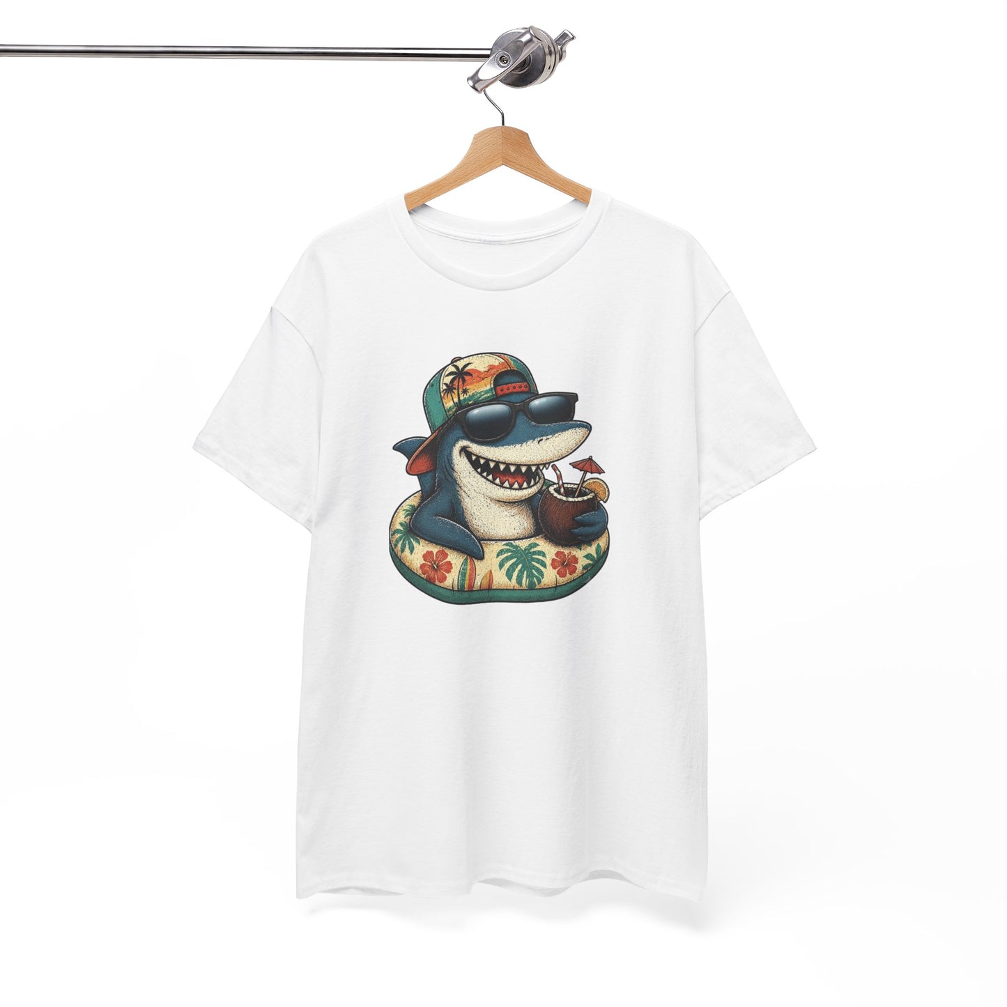 Tee-Shirt Requin Homme et Femme – Cadeau Humour Vacances Été Plage – Requin Cool Lunettes de Soleil Style Tropical Original