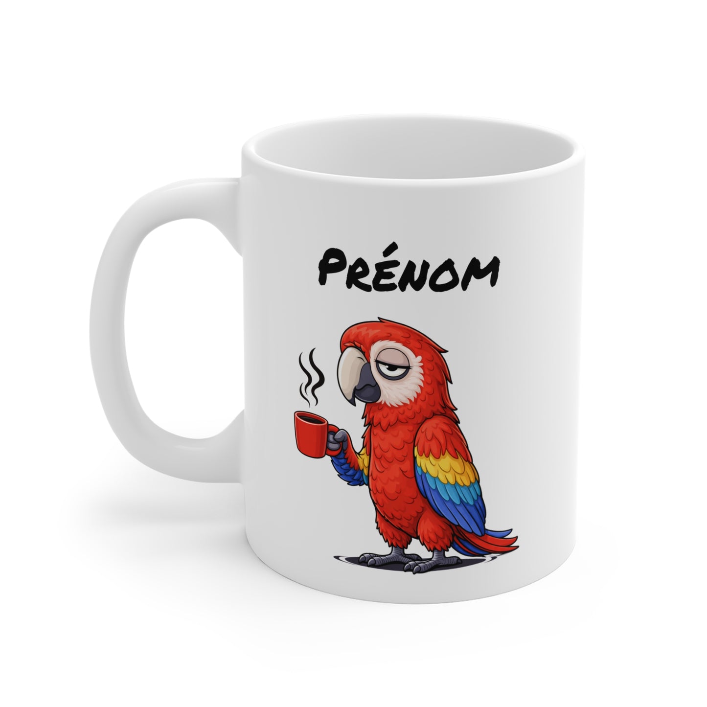 Tasse Perroquet Coloré avec Café – Mug Oiseau Exotique Tropical – Illustration Humour Fatigue 325ml – Cadeau Original