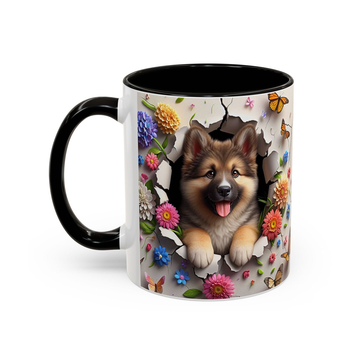 Mug Spitz Kawaii – Tasse Chiot Spitz Allemand avec Fleurs et Papillons – Cadeau Amoureux des Chiens 325ml