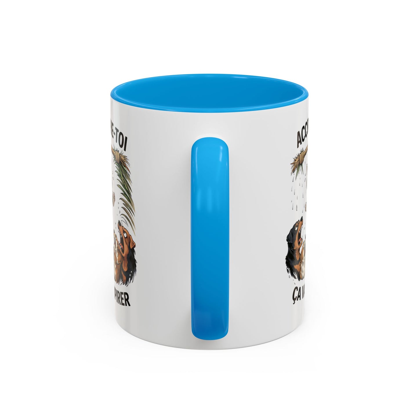 Tasse Humour Chat Suspendu avec Chiens – Accroche-Toi Ça Va Empirer – Mug Drôle Animaux Cadeau Collègue – Céramique 325ml