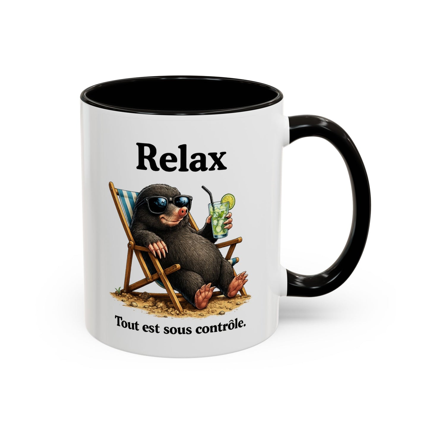 Mug Humoristique Taupe Relax – Tasse Café Détente Vacances – Cadeau Original Homme et Femme, Ami Collègue Noir Bleu Rouge