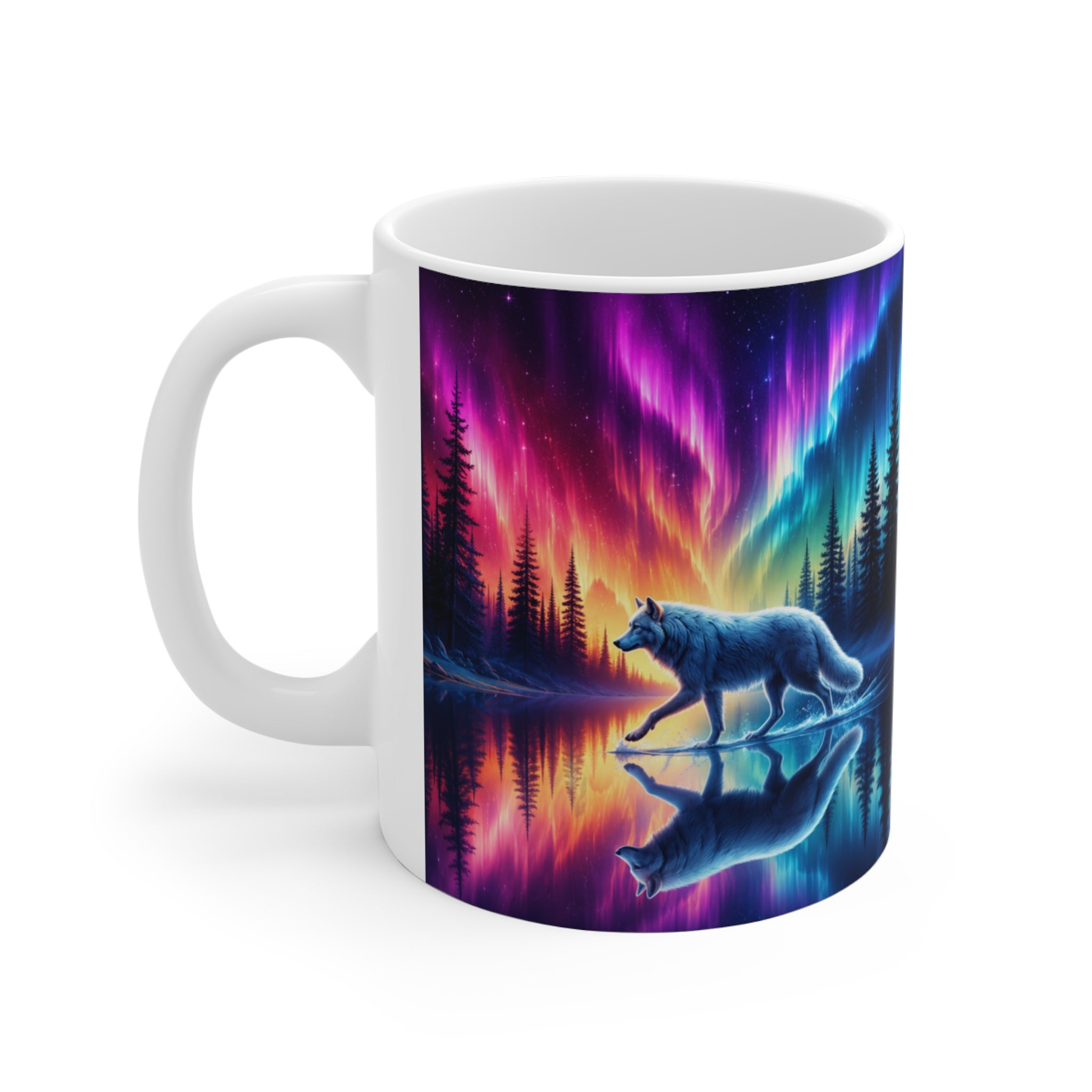 Tasse Loups et Aurores Boréales – Mug Nature Fantastique Coloré – Cadeau Loup Homme Femme 325ml