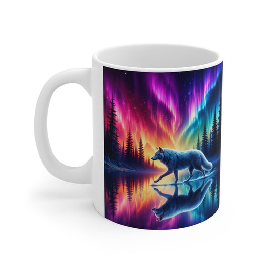 Tasse Loups et Aurores Boréales – Mug Nature Fantastique Coloré – Cadeau Loup Homme Femme 325ml