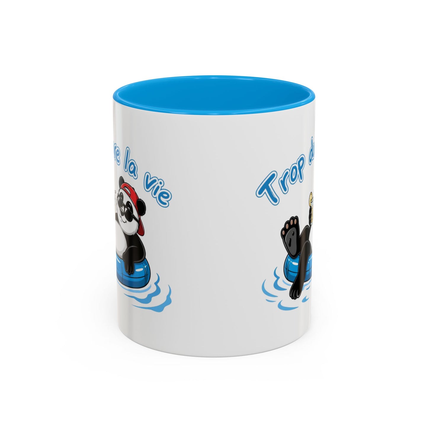 Mug Panda Relax Humour – “Trop Dure La Vie” – Tasse Panda Bouée Cocktail Vacances – Cadeau Drôle Homme Femme – Céramique 325ml Noir Bleu Rouge