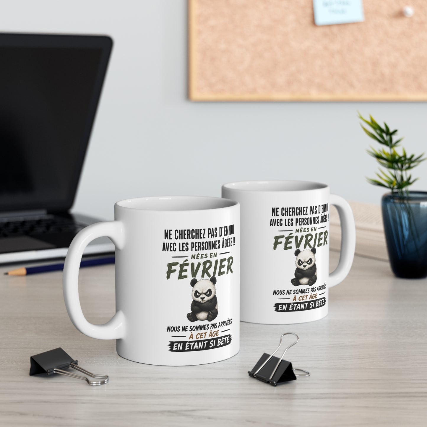 Tasse Retraite Février Humour – Mug Personne Âgée Panda Drôle – Cadeau Retraité 325ml