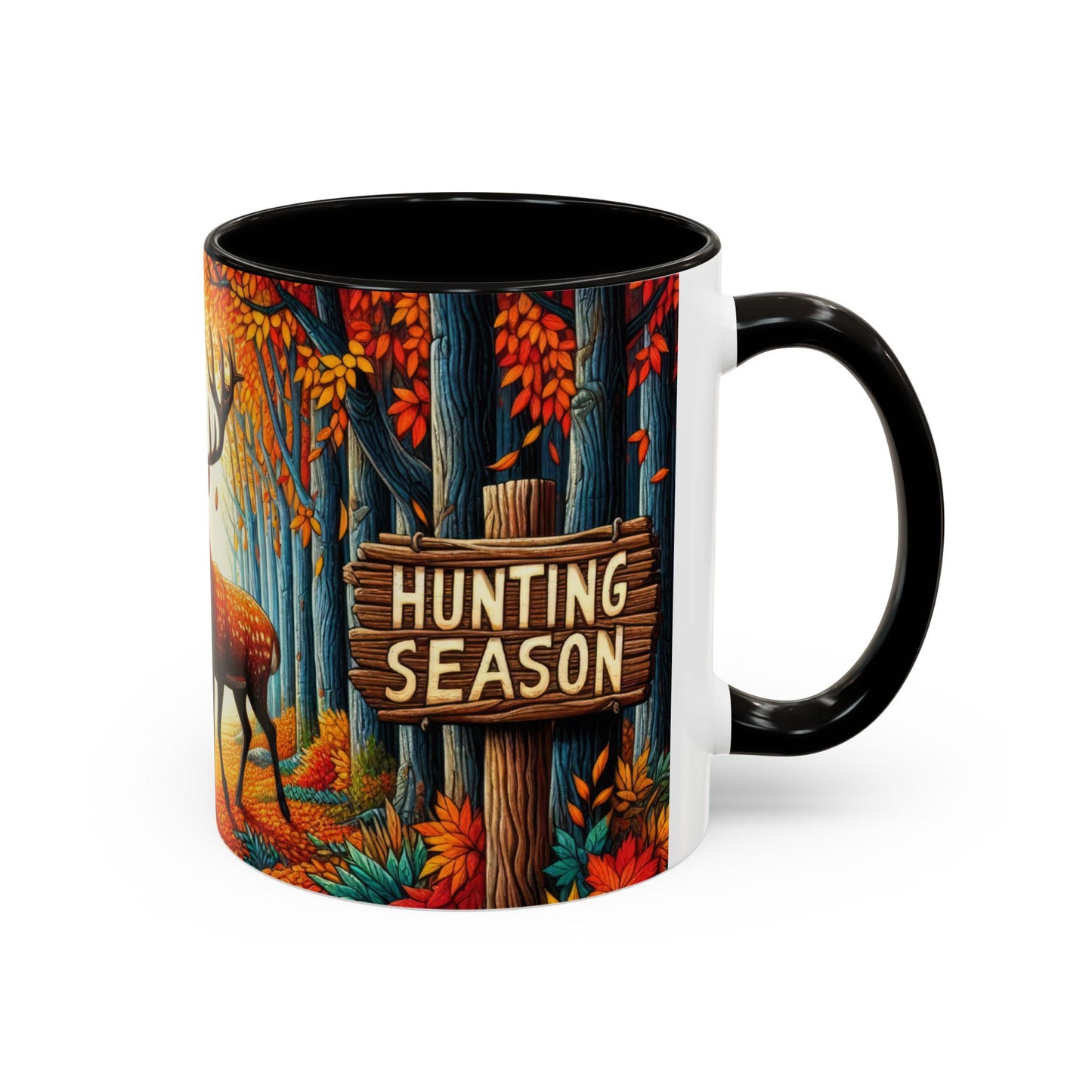 Tasse Hunting Season avec Cerf – Mug Automnal Forêt et Feuilles d’Automne – Cadeau Passion Chasse Nature 325ml
