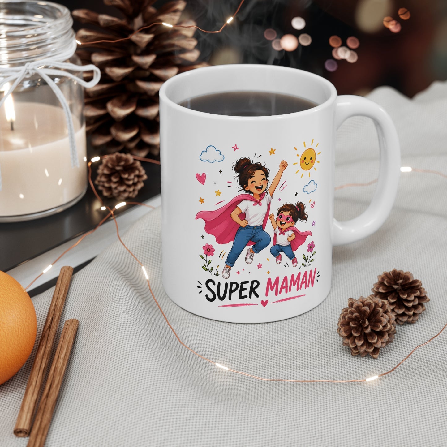 Tasse Super Maman – Mug Maman Héroïne avec Fille – Cadeau Fête des Mères Original 325ml