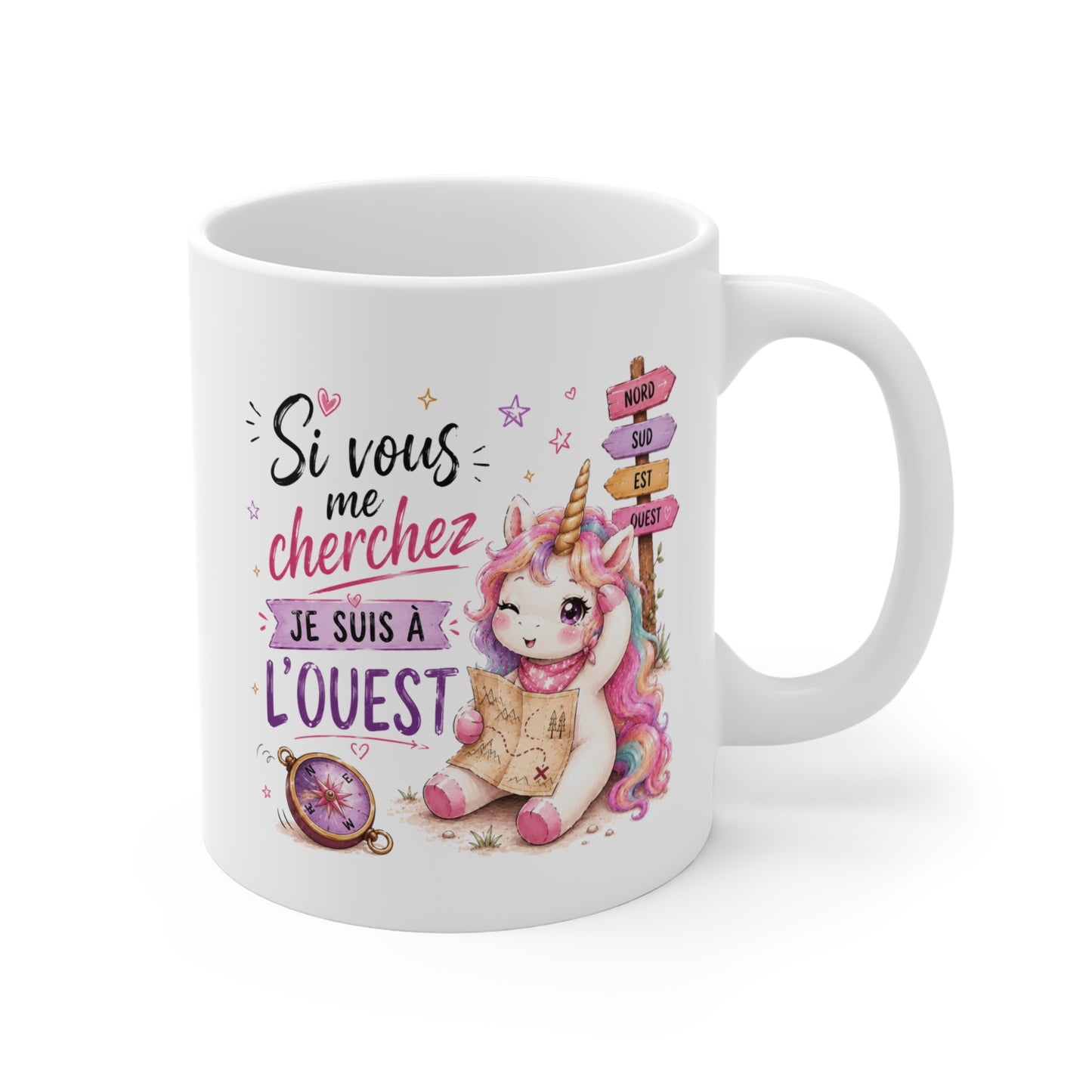 Tasse Si Vous Me Cherchez Je Suis À L’Ouest – Mug Licorne Kawaii Humour Drôle – Cadeau Femme 325 ml