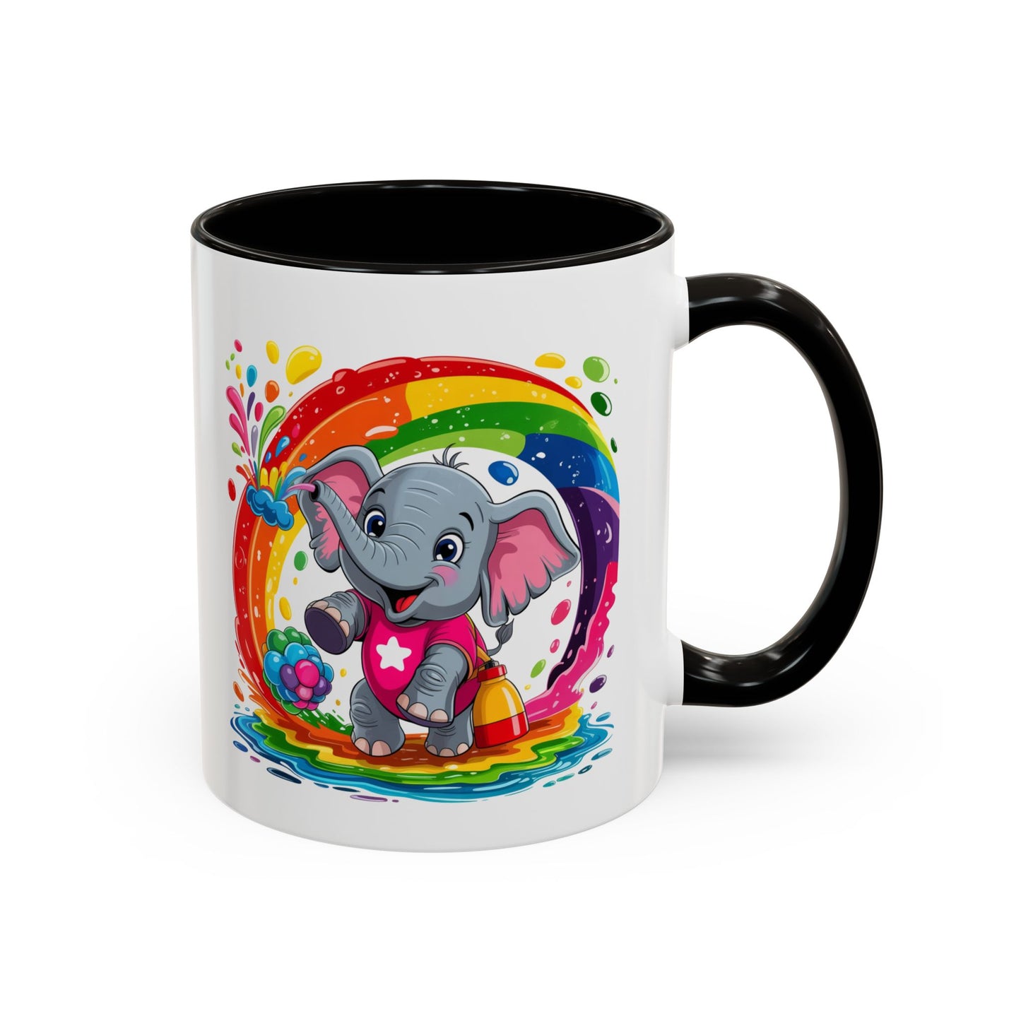 Mug Éléphant Mignon – Tasse Design Arc-en-ciel avec Éclaboussures Colorées – Cadeau Enfant 325ml