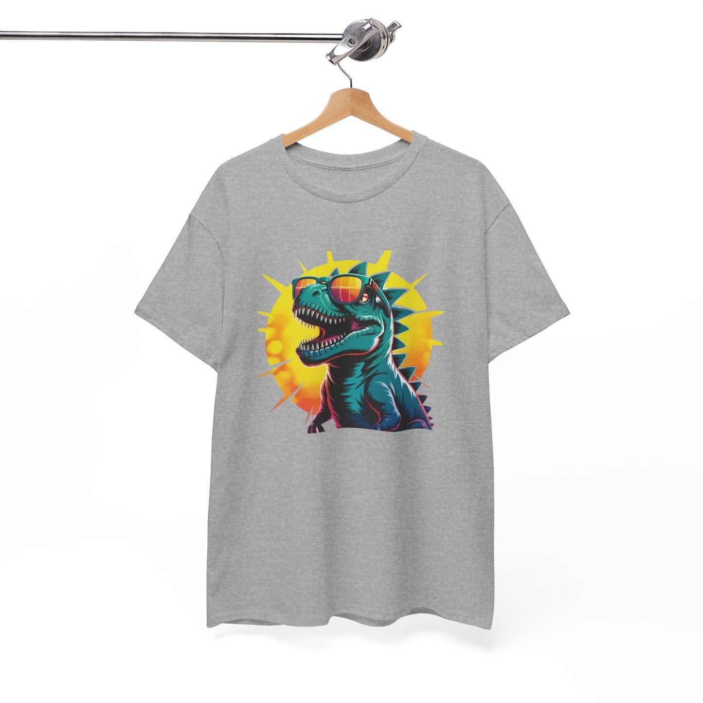 T-Shirt Dinosaure Lunettes Soleil – Tee Shirt T-Rex Vintage Sunset – Cadeau Fun Original Noir Blanc Gris